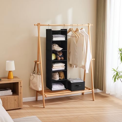 6 Tier Hanging Closet Organizer with 2 Sturdy Hooks, Black