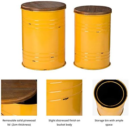 Glitzhome Nesting Tables for Living Room, Round Coffee Table Set of 2, Metal Farmhouse Small Accent End Table with Storage and Lid for Bedroom Office Plant Stander, Yellow
