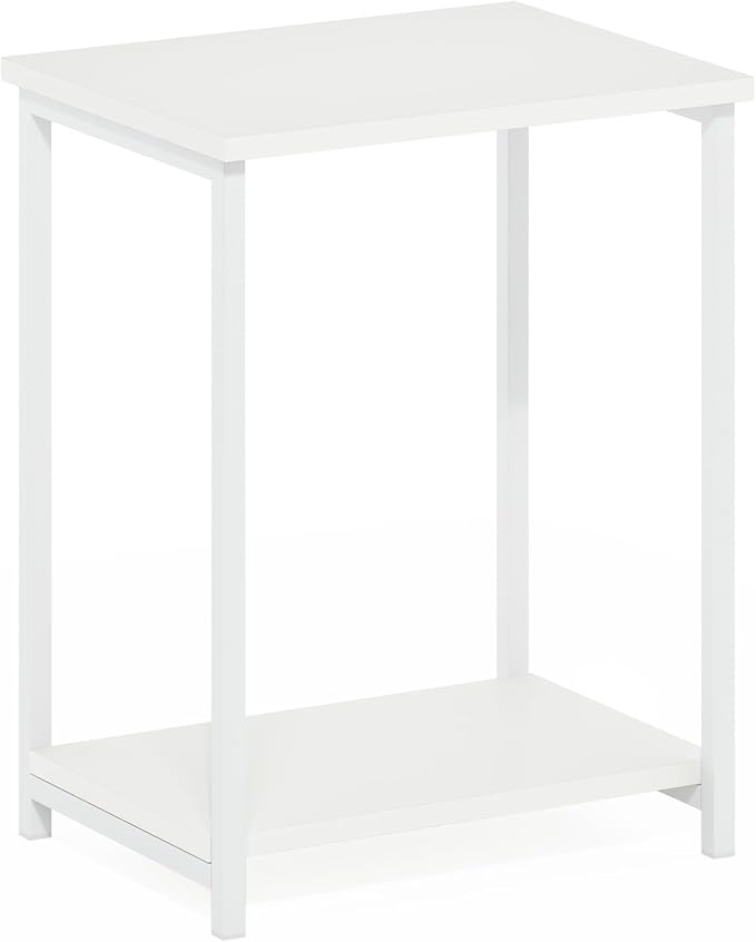 Furinno Simplistic Side Table, 2-Tier Metal Frame Modern End Table with Open Shelf, Night Stand, Bedside Table, for Living Room, Bedroom, White