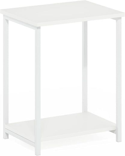 Furinno Simplistic Side Table, 2-Tier Metal Frame Modern End Table with Open Shelf, Night Stand, Bedside Table, for Living Room, Bedroom, White