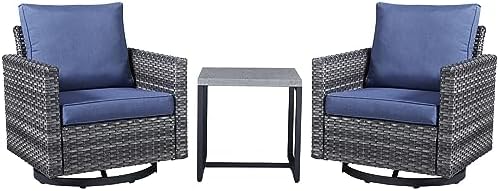 Belord Outdoor Bistro Set 3 Piece Wicker Swivel Rocker Patio Chairs, Oversize Outdoor Rattan Seating Set, Patio Swivel Glider Chairs Wicker Furniture with Metal Side Table for Outside Porch Backyard