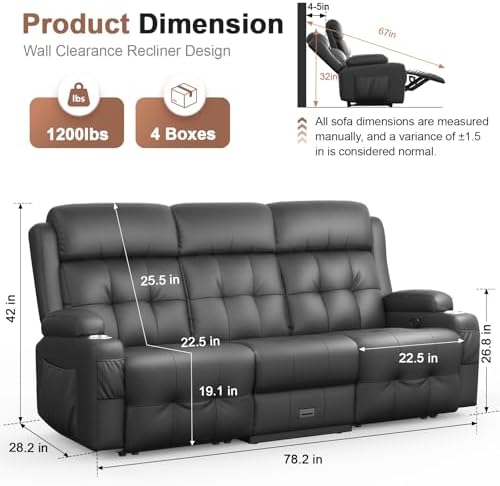Loveseat Recliner, Oversized Reclining Loveseat, Massage Reclining Sofa With USB & Type C Port & Storage & Cup Holders, Recliner Couch, RV Wall Hugger Recliners Loveseats for Living Room & RV Camper