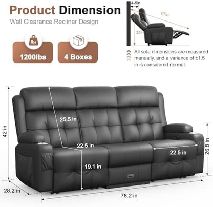 Loveseat Recliner, Oversized Reclining Loveseat, Massage Reclining Sofa With USB & Type C Port & Storage & Cup Holders, Recliner Couch, RV Wall Hugger Recliners Loveseats for Living Room & RV Camper