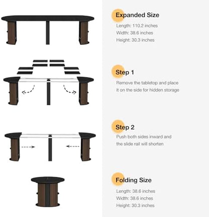 Modern Extendable Round Dining Table with Storage