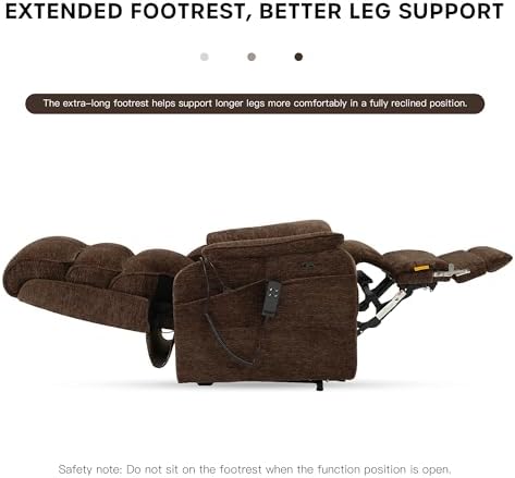 DYNOX 9298L Big & Tall Power Lift Recliner, Extended Footrest, Dark Brown