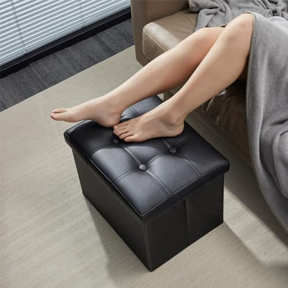 AmasSmile Ottoman with Storage,17" Folding Leather Foot Rest Chest,Black