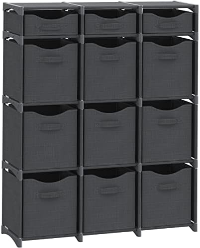 Cube Storage Organizer with Storage Bins Included - The Perfect Closet Organizers and Storage Solution. Includes 12 Storage Cubes, Great For Toy Storage, Closet Storage, Clothes Storage (Dark Grey)