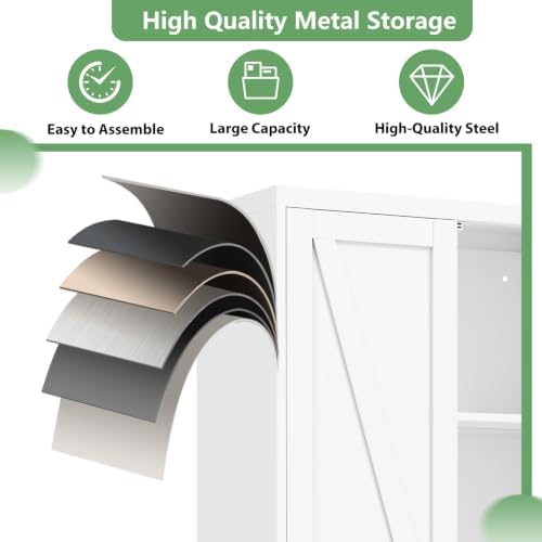 Ckzbx White Metal Cabinets with Doors and Shelves, 71" H Storage Cabinet Pantry Cabinet Garage Cabinets for Kitchen, Living Room, Dinning Room
