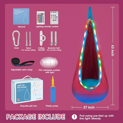OUTREE Light Up Pod Swing Seat, Sensory Swing with LED Light