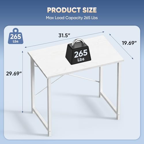 DUMOS 32 Inch Small Computer Desk, Home Office Desks for Bedroom, All White