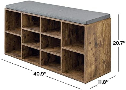 PayLessHere | 3-Tier Shoe Bench with 1.2" Cushion | Brown | 10 Compartments