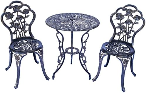 KAILI Outdoor Furniture Bistro Set with Rose Pattern 1 Table 2 Chairs for Garden Patio Porch (Rose-Bronzed)