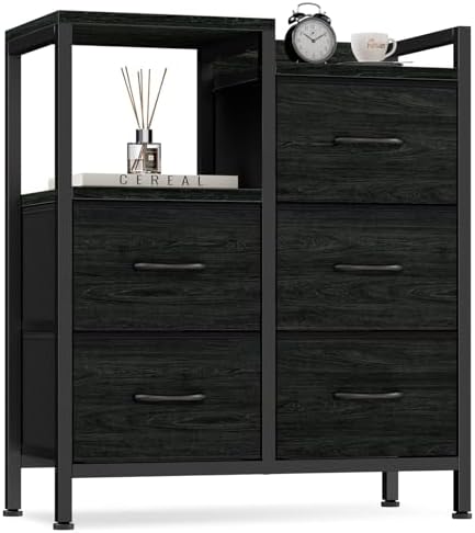Black Dresser for Bedroom, 5 Drawer Small Fabric Closet Dresser