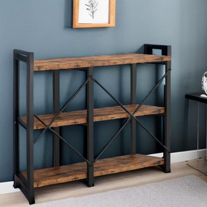 IRONCK Rustic Entryway Console Table, Long Hallway Table 55 in 3-Tier, TV Stand Entertainment Center Media Stand for Living Room, Industrial Style, Vintage Brown | Rustic