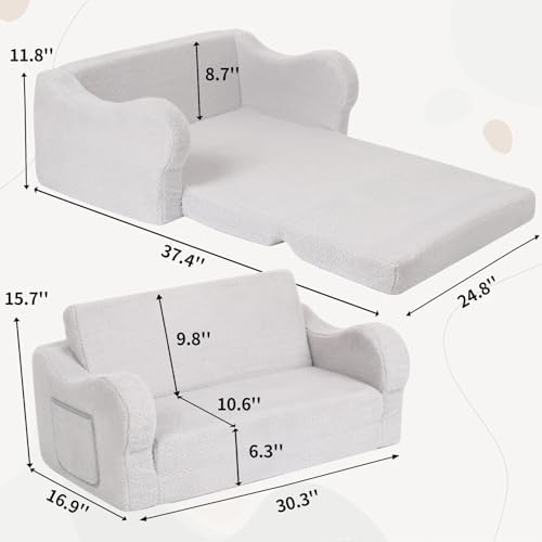 Extra Wide Kids Couch, Foldable Kids Sofa Chair, Grey