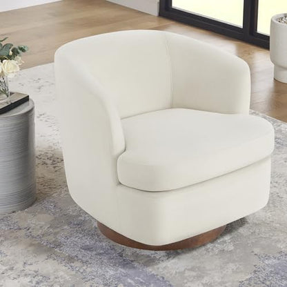 Swivel Accent Chair, Barrel Armchair with Upholstered Performance Fabric and Wood Base for Bedroom Waiting Living Room, 1 PC, Linen