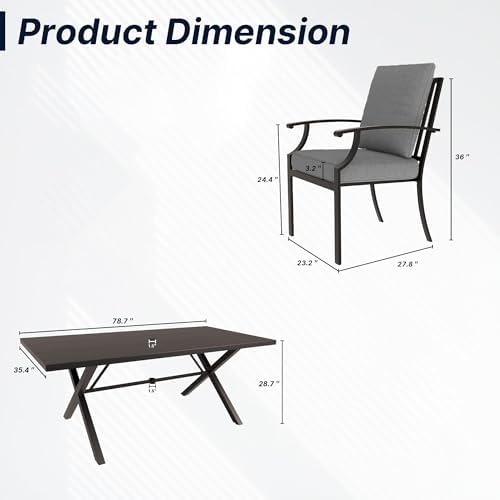 7 PCS Outdoor Patio Dining Set,Patio Table and Chairs Metal Outdoor Patio Furniture Set with Umbrella Hole,Dining Table Set with 6 Chairs for Deck,Backyard and Garden,Grey