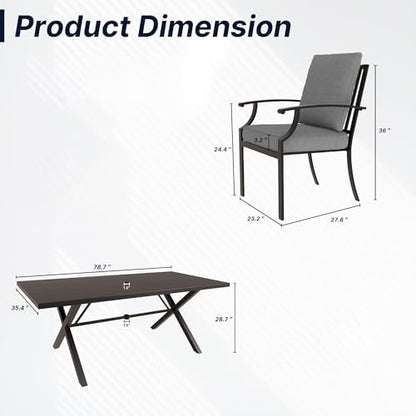 7 PCS Outdoor Patio Dining Set,Patio Table and Chairs Metal Outdoor Patio Furniture Set with Umbrella Hole,Dining Table Set with 6 Chairs for Deck,Backyard and Garden,Grey
