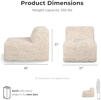 Furniture of America Havyn Modern Faux Fur 6-Seater Modular Foam Sofa Bed with Ottoman, Compressed Couch in a Box, No Assembly Required, for Living Room and Office, Black