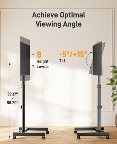 Perlegear Floor TV Stand with Mount for 26-50 inch TVs up to 55 lbs, TV Floor Stand with Rotation, Tilt, Level, Height Adjustable TV Stand for Bedroom/Living Room, Max VESA 300x300mm, PGFS12