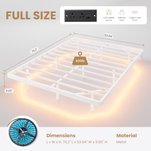 SHA CERLIN Full Size Floating Bed Frame with Smart LED Lights, White