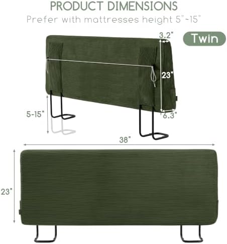 HIGOGOGO Headboard Easy Assembly Required, Corduroy Fabric, Twin, Green