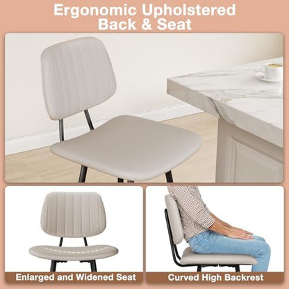 Raynesys 24-Inch Leather Bar Stools Set of 2 with High Backrest, Beige