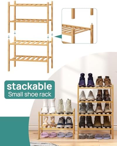viewcare Small Shoe Rack, 4-Tier Rack for Entryway, Bamboo Wood Shoe Shelf for Closet & Hallway, Long 17 in | Beautiful | Functional | Sturdy | Durable