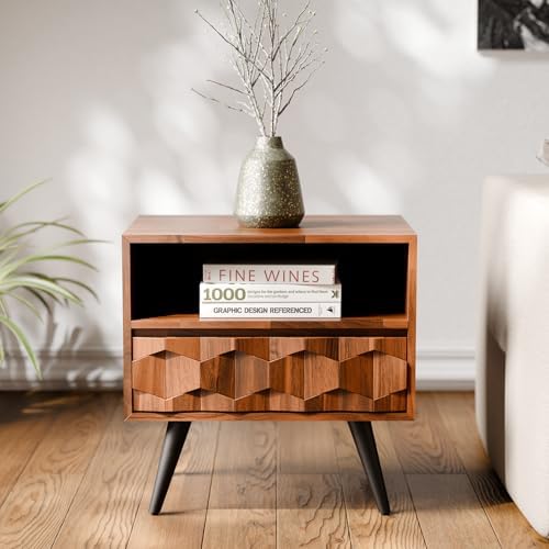 Bme Georgina Solid Wood Nightstand, 1 Drawer & Open Shelf, Dark Chocolate