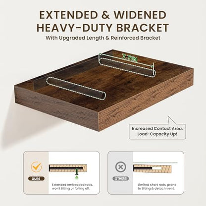FLYJOE 40 Inch Floating Shelves, 12'' Deep Brown Shelves for Wall Set of 2