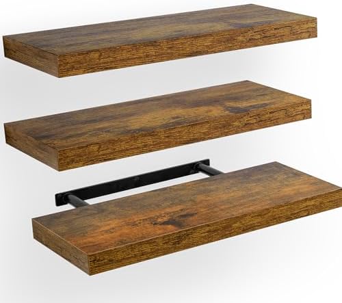 Amada 15.7" Floating Shelves for Wall Decor & Storage, Set of 3, Brown