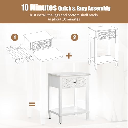 26" Night Stand with Drawers, Painted Bedside Table, Solid Wood Nightstand