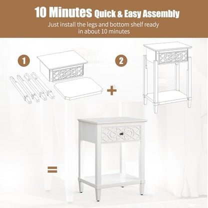 26" Night Stand with Drawers, Painted Bedside Table, Solid Wood Nightstand