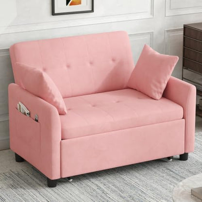 3 in 1 Convertible Pull Out Sleeper Couch Sofa Bed, Pink