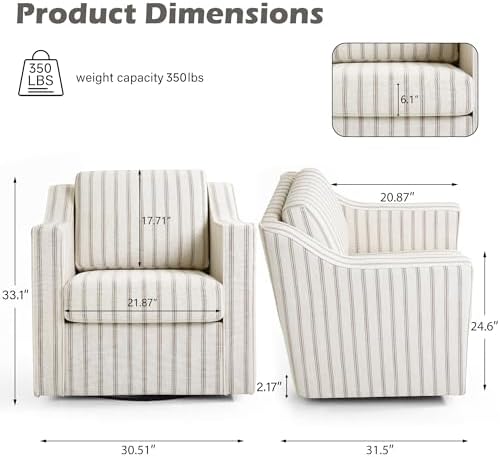 Swivel Accent Chair, Pinstripe Armchair in Fabric, Light Brown