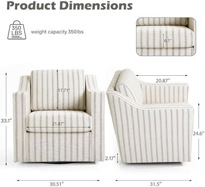 Swivel Accent Chair, Pinstripe Armchair in Fabric, Light Brown