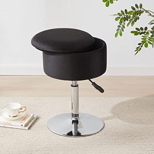 Adjustable Vanity Stool with Storage Swivel Vanity Chair Makeup Stool Black