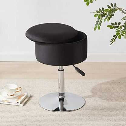 Adjustable Vanity Stool with Storage Swivel Vanity Chair Makeup Stool Black