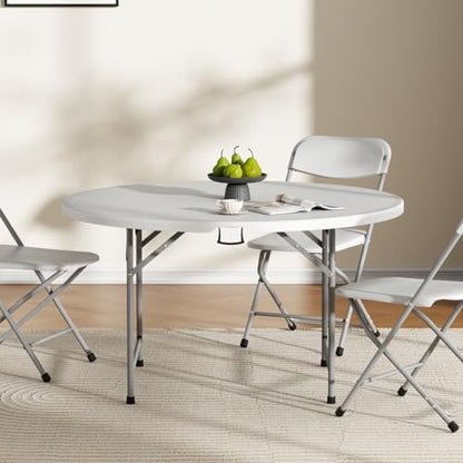 OS MOTOR 4.5ft Round Folding Table with Carry Handle, 54 Inch, White