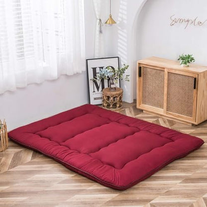 MAXYOYO Japanese Foldable Sleeping Pad Mattress Topper - Thicken Guest Mattress - Burgundy, Full