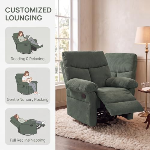 NicBex Manual 360° Swivel Rocker Recliner Chair for Living Room, Green