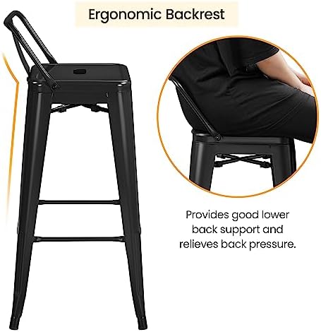 Yaheetech 30 Inch Metal Bar Stools Set of 4 Bar Chairs with Low Back, Black