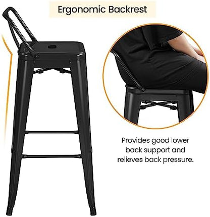 Yaheetech 30 Inch Metal Bar Stools Set of 4 Bar Chairs with Low Back, Black