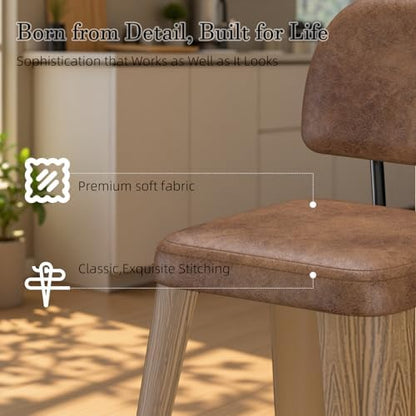 30 Inch Metal Bar stools Set of 4, Upholstered Counter Height Bar Stools with Removable Back & Metal Legs, Industrial Barstools for Kitchen Island, Cafe (Camel Seat, Wood-Grain Legs)