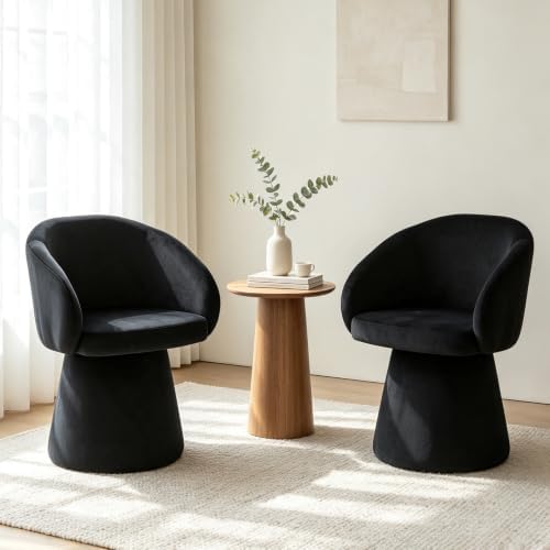 Swivel Barrel Dining Chairs Set of 2 with Back and Arm, Black