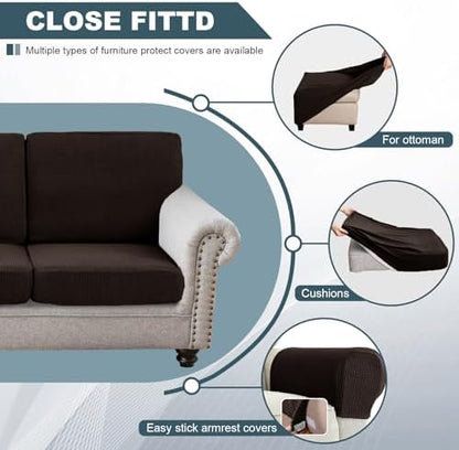Seat Cushion Cover and Back Covers for Corner Sofa Stretch Jacquard, Non Slip L Shaped Sofa Slipcover with Storage Ottoman, Sectional Couch Cover for Chaise Lounge (Red cafe,Corner seat cover)