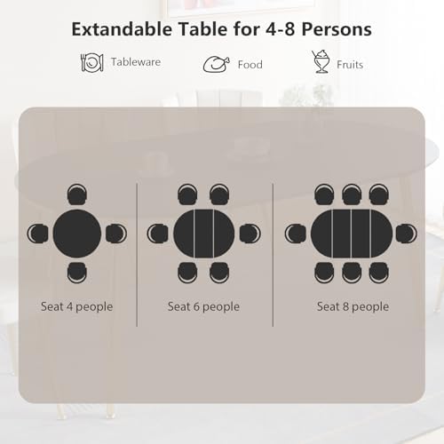 Extendable Round Dining Table for 4 6 Wooden Dining Room Table 39" to 70" Modern Kitchen Table for Dining Room Office Expandable Oval Dinner Table with MDF Top and Wood Legs Brown