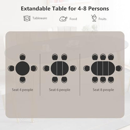 Extendable Round Dining Table for 4 6 Wooden Dining Room Table 39" to 70" Modern Kitchen Table for Dining Room Office Expandable Oval Dinner Table with MDF Top and Wood Legs Brown