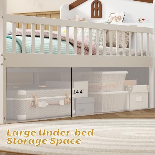 Bellemave Kids Twin Platform Bed with 4 Drawers & Storage Headboard, Wooden Twin Bed Frame with Safety Guardrails & Ladder for Kids Girls Boys, White