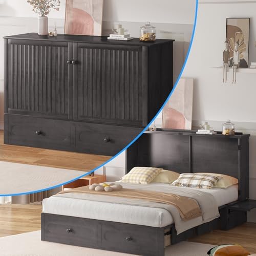 PUREMIND 2-in-1 Multi-Functional Queen Murphy Cabinet Bed, Without Mattress